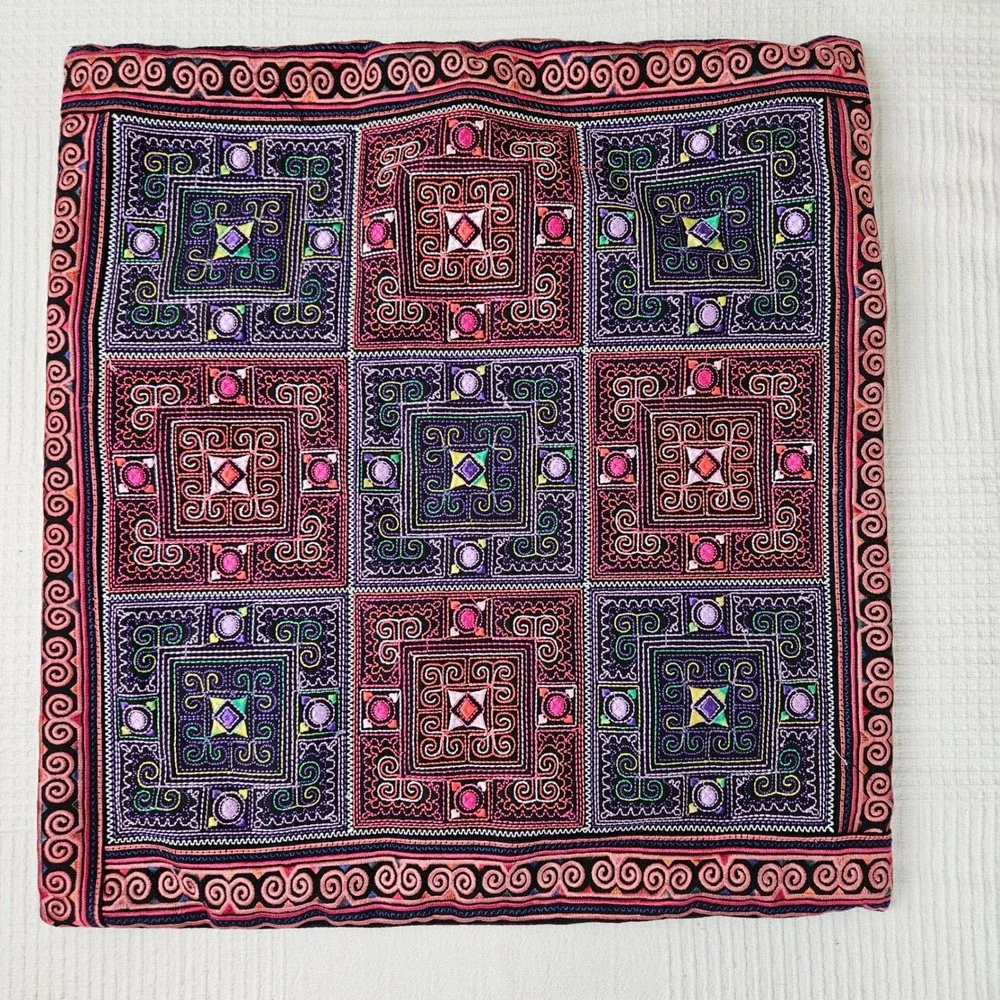 2pc Boho Embroidered Throw Pillow Shams Square Black‎ Multicolor